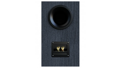 Spatele boxei Elac Debut 3.0 DB63, culoare neagră, cu port bass reflex și conectori aurii bi-wire.
