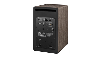 Boxă activă Elac Debut ConneX DCB61 Nussbaum, vedere spate cu porturi HDMI, USB, Phono și RCA.