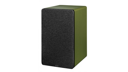 Boxă activă Elac Debut ConneX DCB61 culoare verde măsliniu, vedere frontală cu grilaj textil montat.
