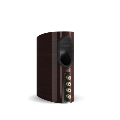 Boxa Dali EPIKORE 3, vedere spate, culoare maroon, cu port bass reflex și conectori audio vizibili.