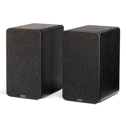 Boxe active Elac Debut ConneX DCB41 culoare Black Ash, vedere frontală cu grile textile montate.