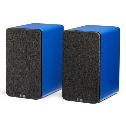 Boxe active Elac Debut ConneX DCB41 culoare Royal Blue, vedere frontală cu grile textile montate.