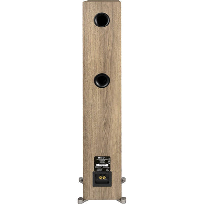 Spate boxă Elac Debut Reference DFR5.2 white-wood cu două porturi bass reflex și conectori audio vizibili.