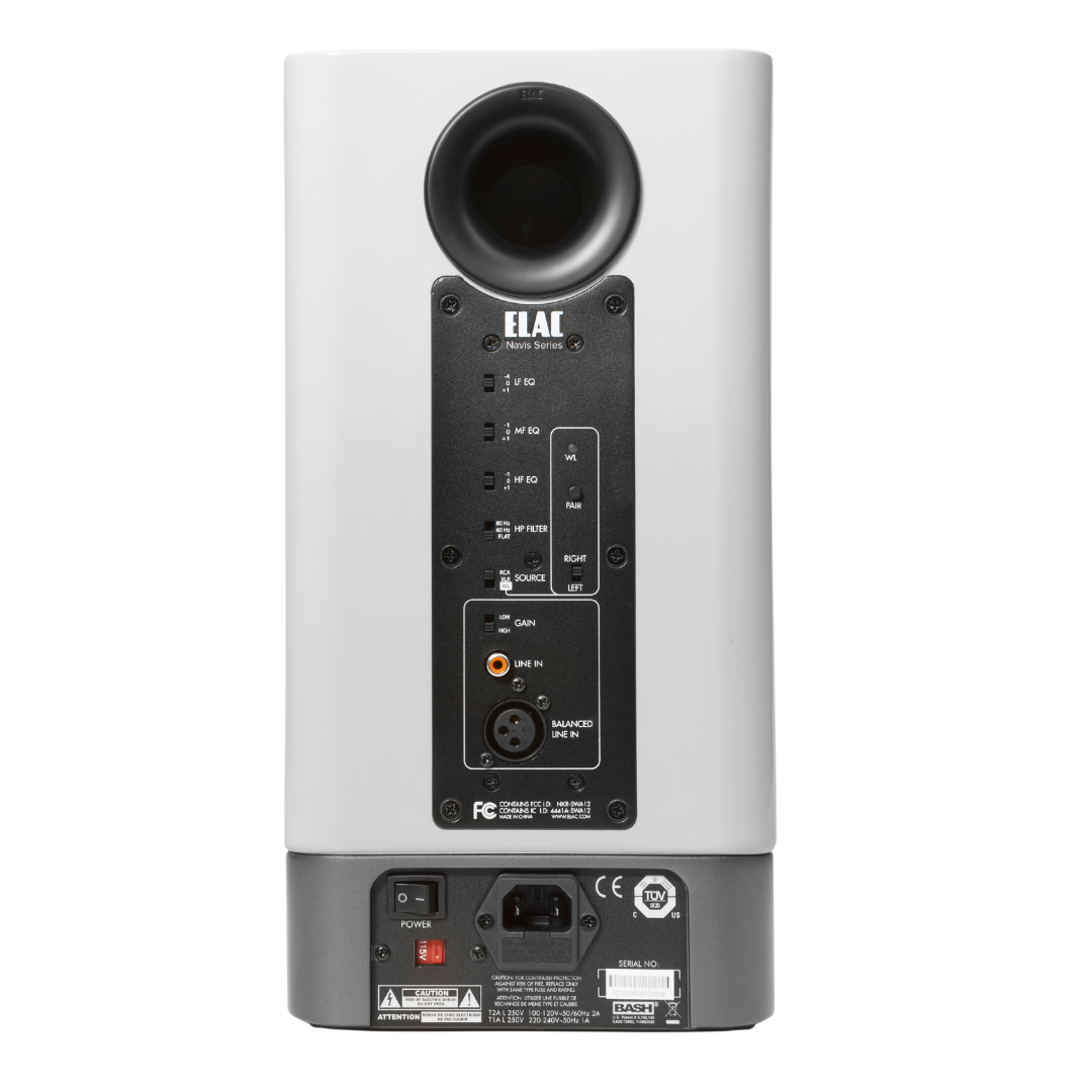 Elac Navis ARB51 Boxe active de raft - Pereche, finisaj White HG, vedere din spate.