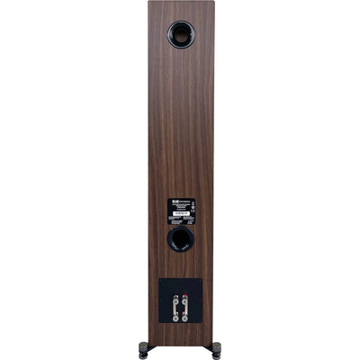 Spate boxă Elac Uni-Fi Reference UFR52 Black Wood, port bass reflex, conectori bi-wire și etichetă.