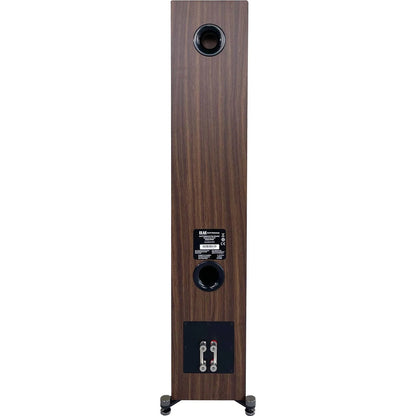 Spate boxă Elac Uni-Fi Reference UFR52 Black Wood, port bass reflex, conectori bi-wire și etichetă.