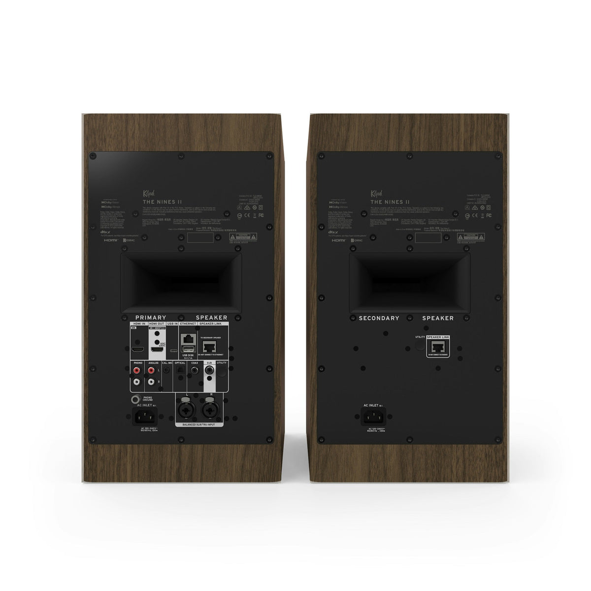 Klipsch The Nines II Boxe active - Pereche, finisaj Walnut, vedere din spate.