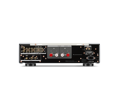 Spate Marantz Model 30 Amplificator argintiu, conexiuni RCA, terminale boxe, intrare alimentare.