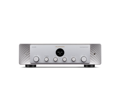 Amplificator Marantz Model 40n argintiu, vedere frontală, afișaj HDMI, butoane control volum și intrare.