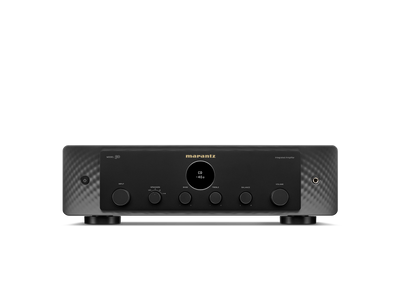 Amplificator Marantz Model 50 negru, vedere frontală, afișaj central, butoane control volum, intrări.