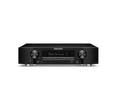 Receptor AV Marantz NR1510 negru, vedere frontală. Afișaj digital și butoane de control vizibile.