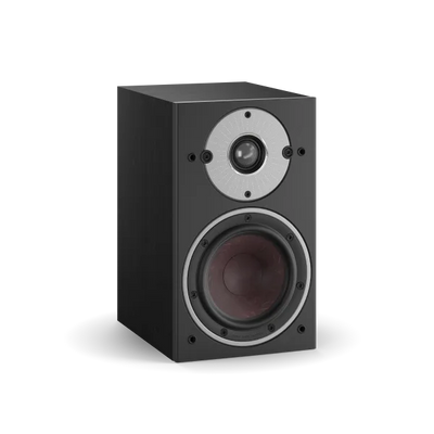 Boxă Dali OBERON 1, culoare Black Ash, vedere frontală. Vizibile: tweeter și woofer pentru sunet clar.