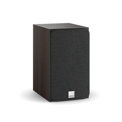 Boxa Dali OBERON 1, culoare nuc închis, vedere frontală cu grilaj negru. Ideală pentru home theater.