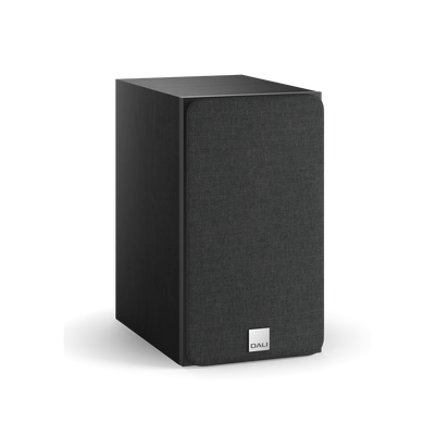 Boxa Dali OBERON 3, culoare Black Ash, cu grilaj frontal vizibil, vedere din unghi lateral stânga.