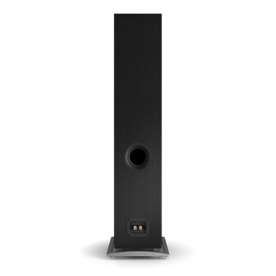 Spatele boxei Dali OBERON 7, finisaj negru, cu port bass reflex și conectori pentru cabluri audio.