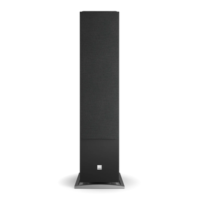 Boxa de podea Dali OBERON 9, culoare Black Ash, vedere frontală cu grilă. Ideală pentru home theater.