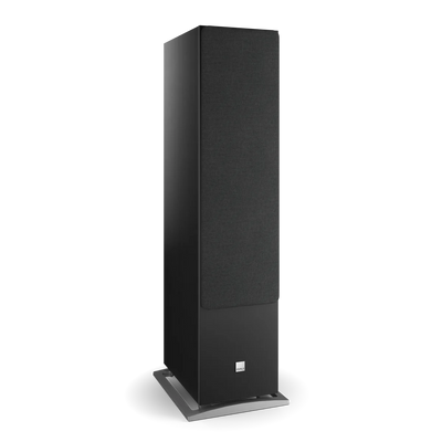 Boxa de podea Dali OBERON 9, culoare Black Ash, cu grilaj frontal vizibil, vedere laterală.
