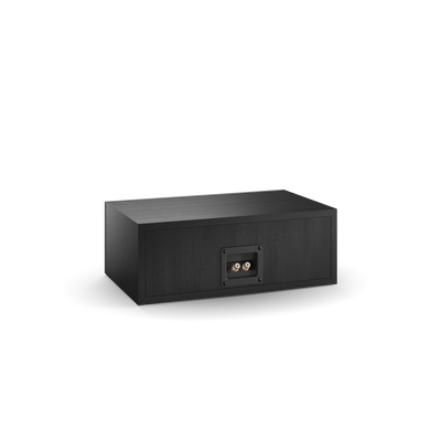 Spatele boxei Dali OBERON Vokal, finisaj negru ash, arată conectorii pentru cabluri audio.