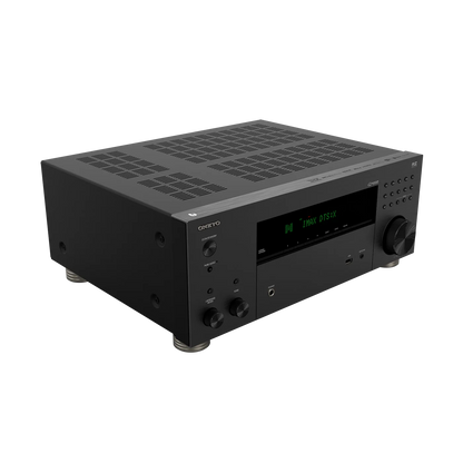 Receiver AV Onkyo TX-RZ30 negru, vedere frontală laterală stânga, afișaj IMAX DTS:X, butoane vizibile.