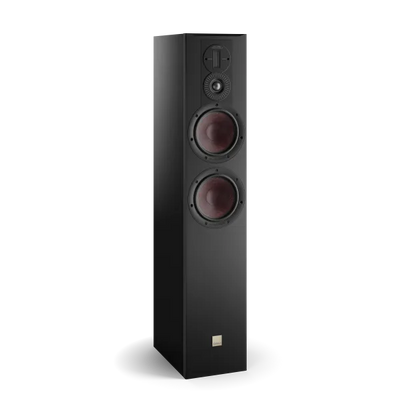 Boxa de podea Dali OPTICON 6 MK2, culoare Black Ash, vedere frontală, două difuzoare mari și un tweeter.