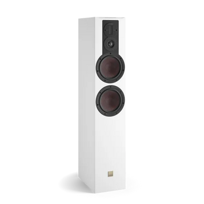 Boxa de podea Dali OPTICON 6 MK2, vedere frontală, culoare alb satin, cu două woofere și tweeter distinct.