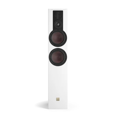 Boxa de podea Dali OPTICON 6 MK2, vedere frontală, culoare alb satin, cu două difuzoare mari și un tweeter.
