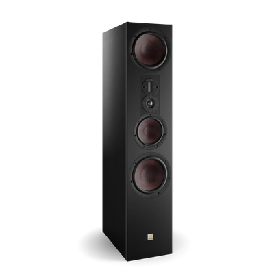 Boxa de podea Dali OPTICON 8 MK2, culoare negru ash, vedere frontală, trei difuzoare mari și un tweeter.