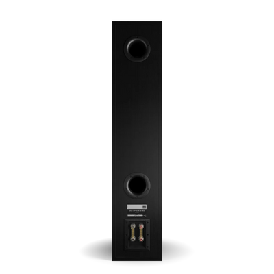 Spatele boxei Dali OPTICON 8 MK2, culoare Black Ash, cu porturi de bas reflex și conectori bi-wire.