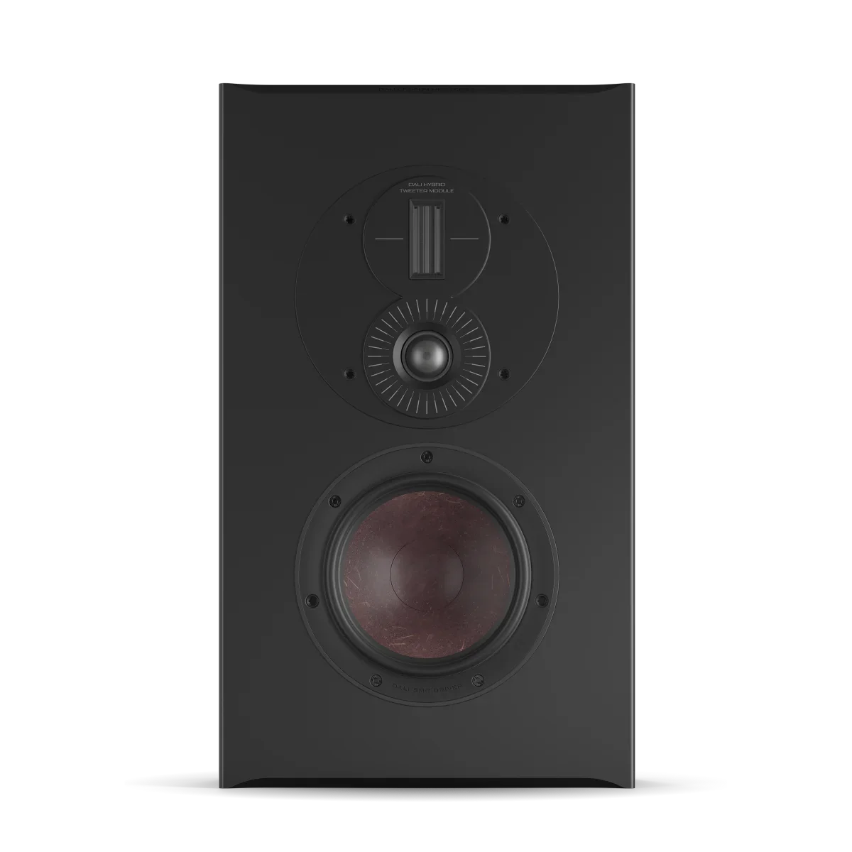 Boxa Dali OPTICON LCR MK2, vedere frontală, culoare tobacco oak, cu tweeter și woofer vizibile.