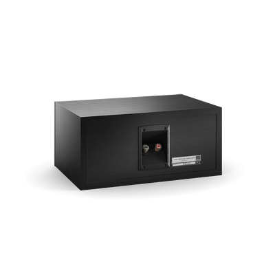 Spatele boxei Dali OPTICON VOKAL MK2, culoare black ash, arată conectorii de intrare și eticheta produsului.