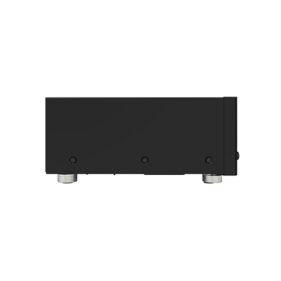 Receiver AV Onkyo TX-RZ70 vedere laterală stânga, carcasă neagră, patru șuruburi și piciorușe metalice.