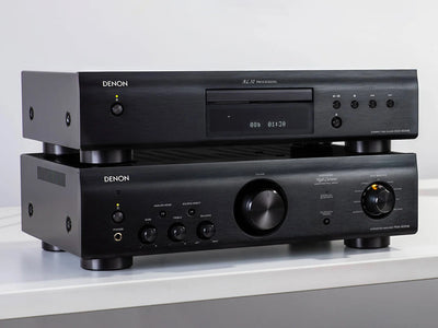Amplificator Denon PMA-600NE negru, vedere frontală, afișaj digital, butoane control volum și surse.