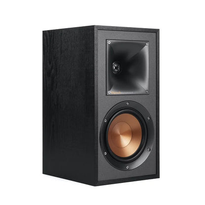Boxă Klipsch R-51M neagră, unghi lateral față, cu tweeter Tractrix și woofer cu con de cupru vizibil.