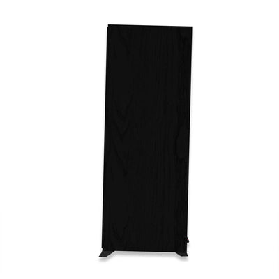 Boxă de podea Klipsch R-600F neagră, vedere laterală, finisaj lemn texturat, bază stabilă.