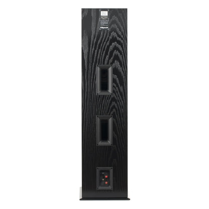 Spatele boxei Klipsch RF-7 III negru, cu două porturi bass reflex și conectori audio bi-wire vizibili.