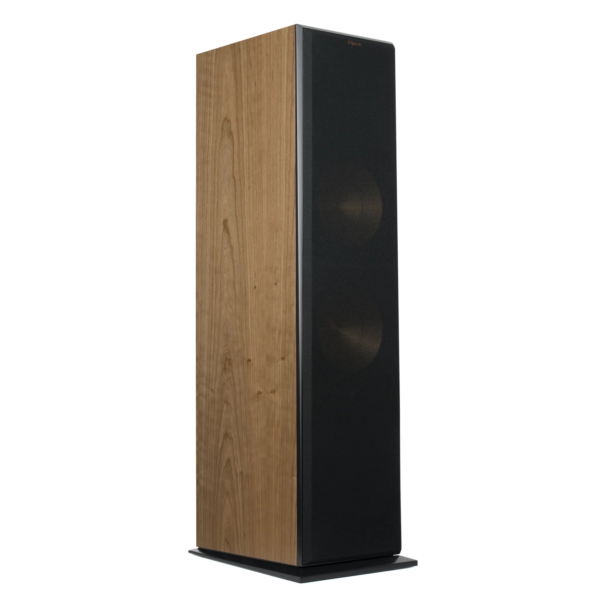 Boxă de podea Klipsch RF-7 III culoare Cherry, vedere laterală față cu grilaj frontal montat.