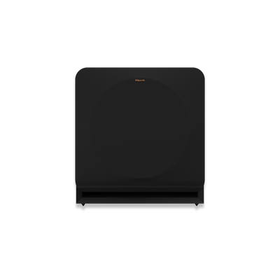 Subwoofer Klipsch RP-1200SW negru, vedere frontală cu grilaj textil și port de bass reflex vizibil jos.