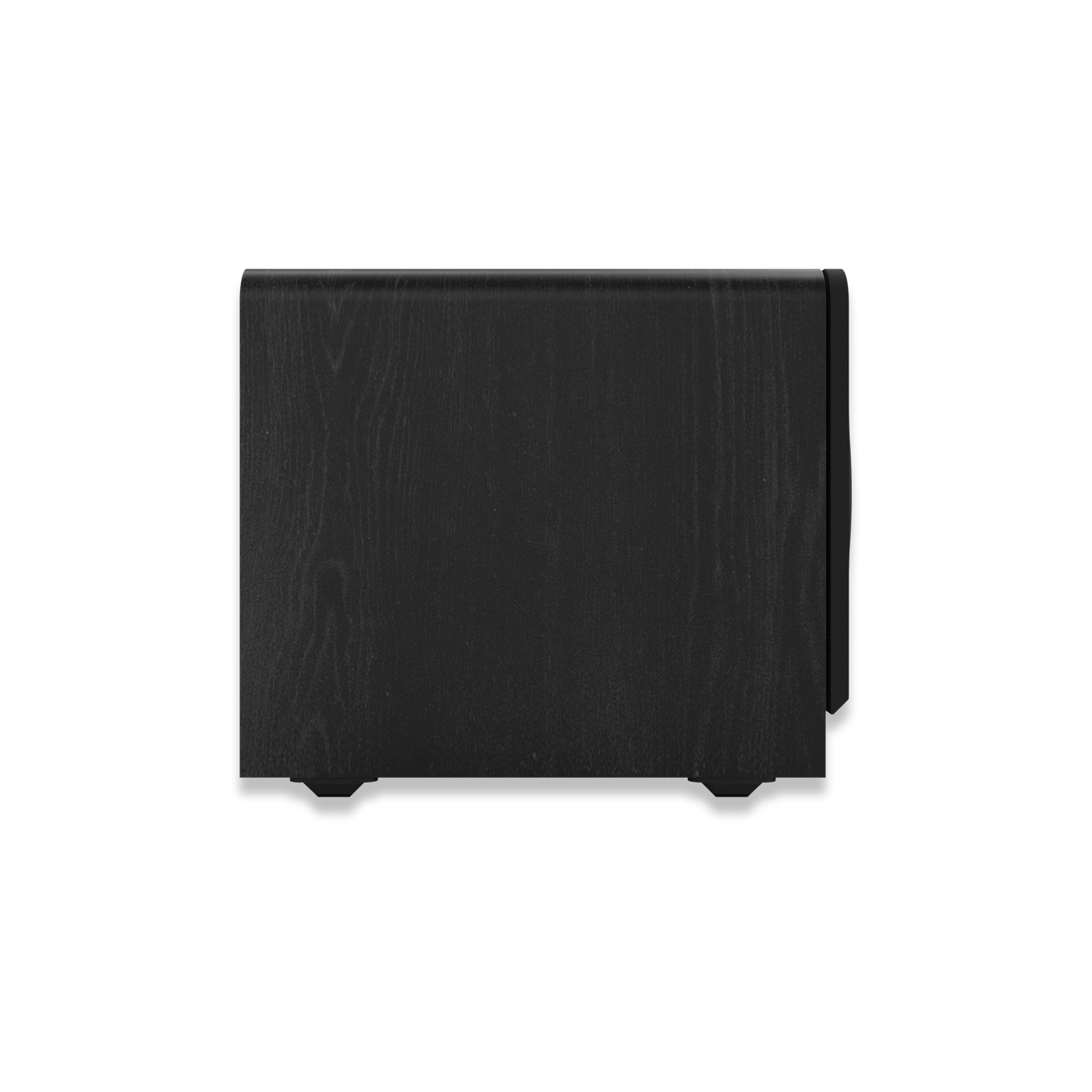 Subwoofer Klipsch RP-1400SW, vedere laterală stânga, finisaj negru texturat, carcasă din lemn MDF.