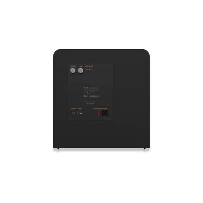 Panou spate subwoofer Klipsch RP-1000SW negru, cu controale de volum, intrări RCA și port alimentare.