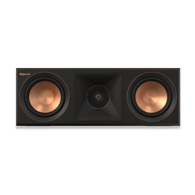 Boxa centru Klipsch RP-500C II vedere frontală fără grilă, cu două woofere cu con de cupru și tweeter central.