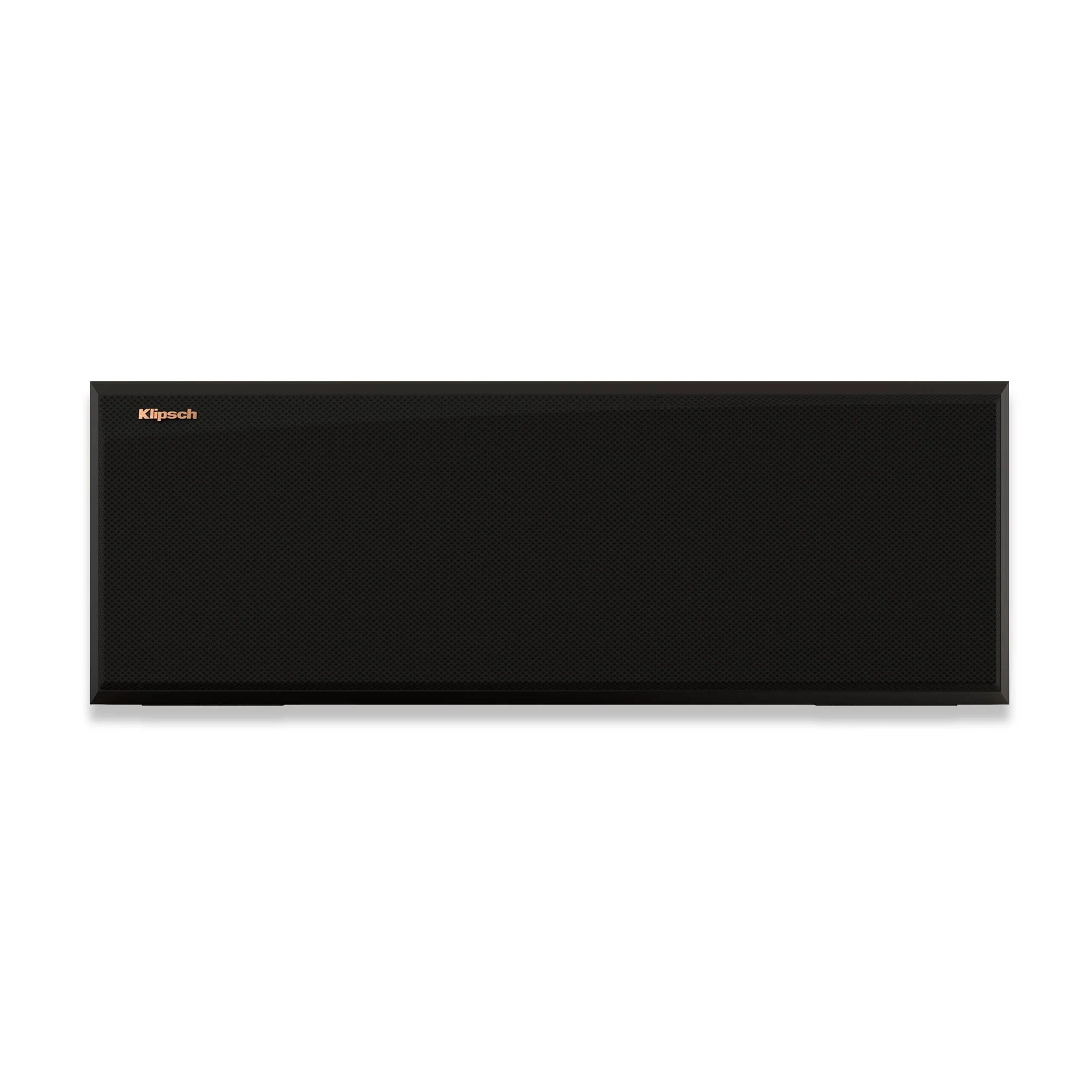 Boxa centru Klipsch RP-500C II vedere frontală cu grilă neagră montată, logo Klipsch vizibil sus stânga.