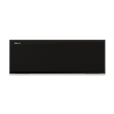 Boxa centru Klipsch RP-500C II vedere frontală cu grilă neagră montată, logo Klipsch vizibil sus stânga.