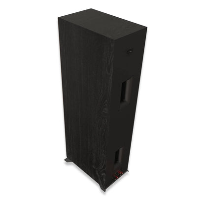 Boxa Klipsch RP-8000F II negru, vedere din spate, cu porturi bass reflex duble și conectori audio.