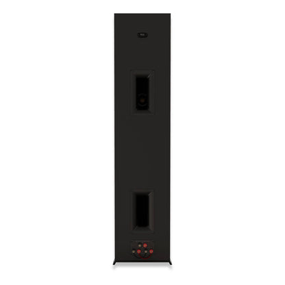 Spate boxă Klipsch RP-8000F II negru, cu porturi bass reflex duble și conectori bi-wire/bi-amp.
