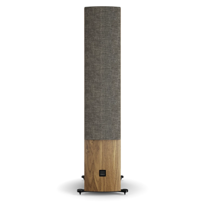 Boxă de podea Dali RUBIKORE 8, față, culoare natural walnut, grilaj frontal vizibil, optimizată audio.