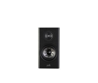 Polk Audio Reserve R100, vedere frontală, culoare neagră, cu tweeter și woofer vizibile. Boxe de raft.