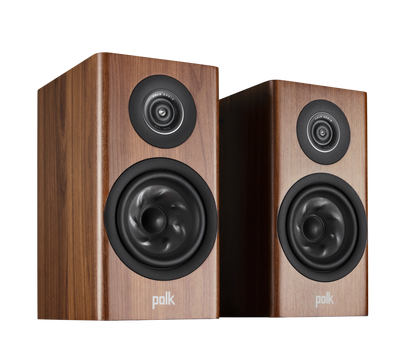 Polk Audio Reserve R100 Boxe de raft maro, vedere din dreapta. Difuzoare și tweeter vizibile frontal.