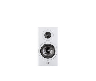 Polk Audio Reserve R100 alb, vedere frontală, tweeter și woofer vizibile, boxă de raft performantă.