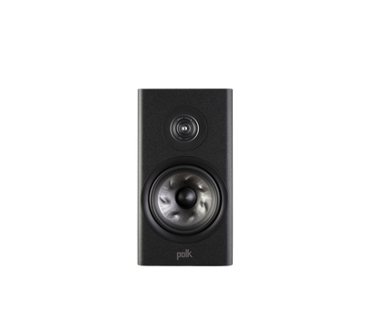 Polk Audio Reserve R200 Boxe de raft, vedere frontală, culoare neagră, difuzor și tweeter vizibile.