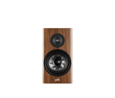 Polk Audio Reserve R200, față maro, tweeter și woofer vizibile. Boxă de raft pentru home theater.